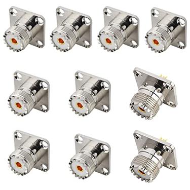 Imagem de BOOBRIE Pacote com 10 UHF fêmea SO239 4 furos painel chassi montagem flange painel adaptador de montagem copo de solda RF coaxial coaxial conector adaptador para PL259 macho
