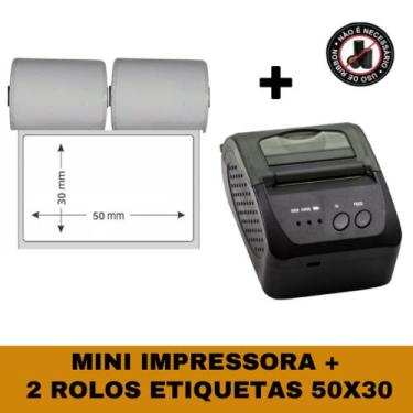 Imagem de Mini Impressora Bluetooth + 2 Rolos Etiqueta Adesiva 58x30 - TITANNET