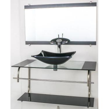 Imagem de Gabinete de vidro para banheiro inox 80cm cuba retangular preto - Cuba