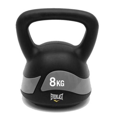 Imagem de Kettlebell 8Kg Everlast Revestido PVC De Alta Resistência, Preto, Cinz