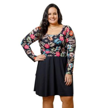 Imagem de Maiô Macaquinho Plus Size com saída separada Bojo removível Manga long