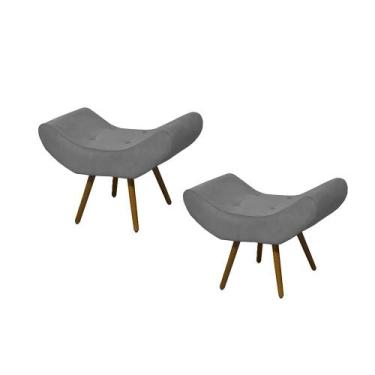 Imagem de Kit 02 Puffs Banqueta Emília Suede Liso Cinza - DS Móveis