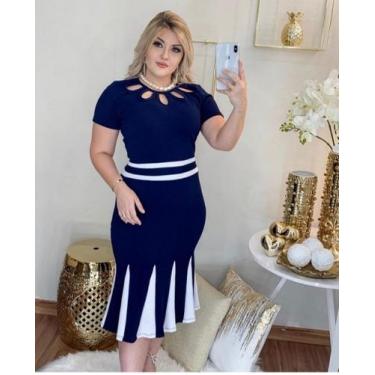 Imagem de Vestido MIDI Nesga Moda Feminina Evangélica - Miss Flower, Marinho, GG