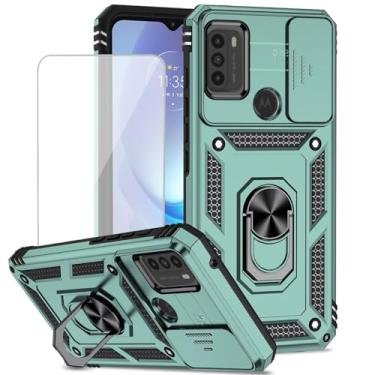 Imagem de Yodueiv Capa para Moto G50 5G, XT21491 com protetor de tela de vidro temperado e capa de câmera deslizante, anel magnético para suporte de carro capa protetora para Motorola Moto G50 5G verde
