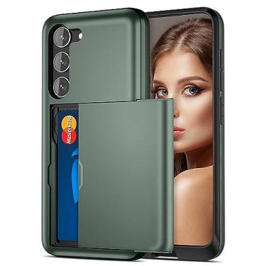 Imagem de Jiunai Capa para Samsung S23, capa para Galaxy S23, carteira para cartões de crédito, porta-dinheiro, bolso deslizante, camada dupla, capa de borracha rígida para celular Samsung Galaxy S23 5G 6,1 polegadas 2023 verde