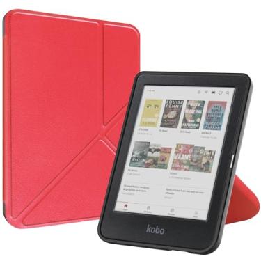 Imagem de Gylint Capa de origami para 15.2 cm Kobo Clara BW (2024) / Kobo Clara Color (2024) / Kobo Clara 2E (2022), a capa inteligente de couro mais fina e leve com função de hibernação automática vermelha
