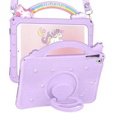 Imagem de Wazzasoft Capa para iPad Air 3ª geração 2019, para iPad Pro de 10,5 polegadas 2017 - Capa feminina fofa com design kawaii roxo com suporte giratório e alça de silicone Funda para iPad Pro de 10,5