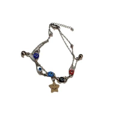 Imagem de Pulseira Em Aço Inox Olho Grego Estrela Com Pingentes (Dourado)