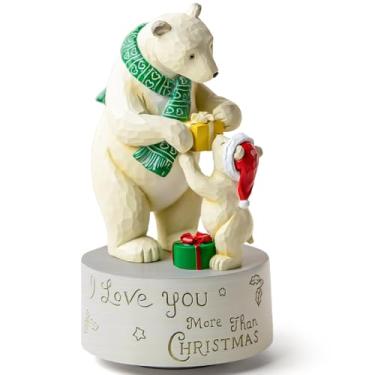 Imagem de AIDLNS Caixa de música com tema natalino de urso polar I Love You More Than Christmas, estatuetas de escultura artesanal, toca música noturna silenciosa, decoração de férias emocionante para a família