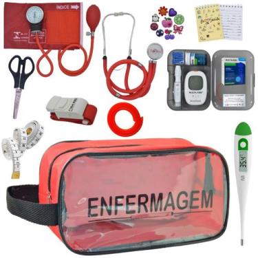 Imagem de Kit de Enfermagem Aparelho de  Pressao Estetoscopio Necessaire Transpa