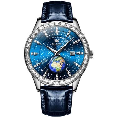 Imagem de Relógio De Quartzo Casual Masculino Mostrador Céu Estrelado Azul