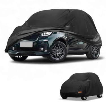 Imagem de Partuto Capa de carro à prova d'água para todos os climas, automotiva, externa, anti-UV, proteção contra chuva e sol, cobertura externa completa para Smart Fortwo 210D-PU preta com tiras refletoras