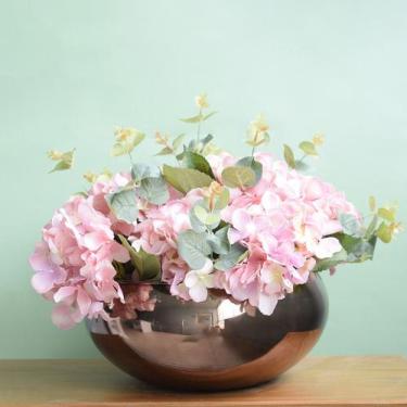 Imagem de Arranjo Hortênsias Artificiais Rosas no Vaso Bronze Formosinha