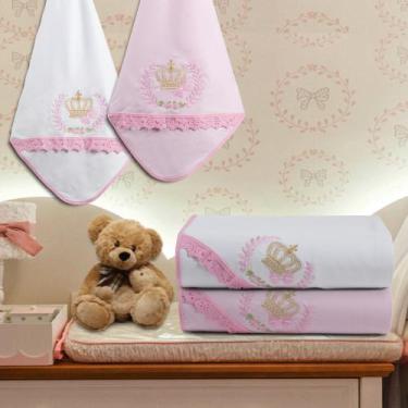 Imagem de Kit 2 Cueiro Manta Flanelado Bordado Luxo Bebê Maternidade - Raga Deco