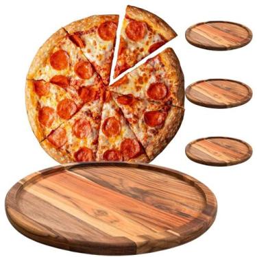Imagem de Kit 3 Tábuas Suportes De Madeira 35Cm Para Cortar E Servir Pizzas - Br