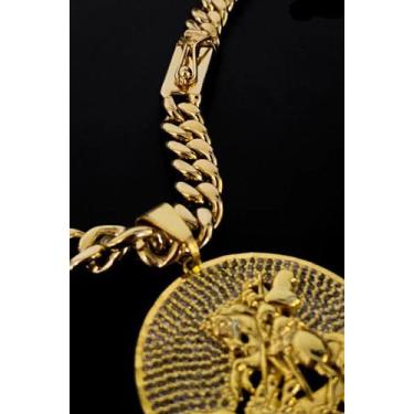 Imagem de Corrente grumet 10mm + são jorge cravejado banhados a ouro - ToJoia18k