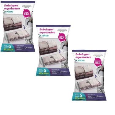 Imagem de Kit Saco A Vácuo Para Organizar Roupas G 60x80cm 3 Unidades - Paramoun