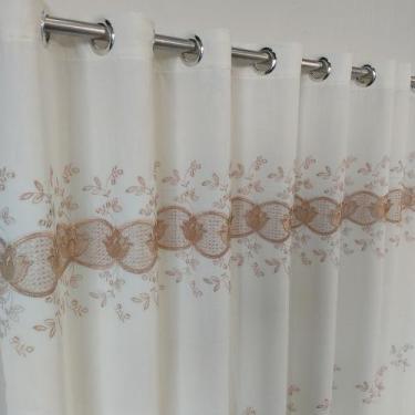 Imagem de Cortina Voil Linho Bordado Guipir Com Forro Leve Microfibra 4,00x1,60 