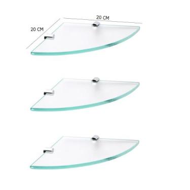 Imagem de Prateleira para banheiro cozinha vidro temperado de canto 03 unidades 