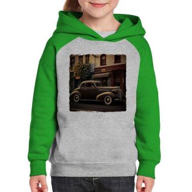 Imagem de Moletom Infantil Carro antigo na cidade - Foca na Moda, Cinza, Verde, 
