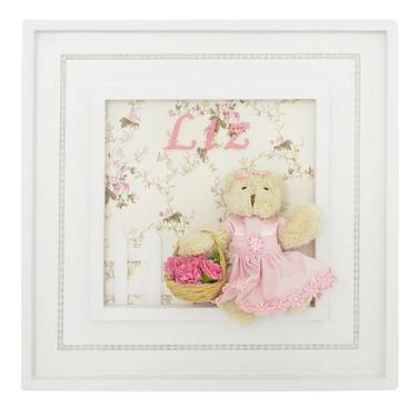 Imagem de Quadro Princesa Pérolas Ursa Cestinha De Flores Quarto Bebê Infantil -
