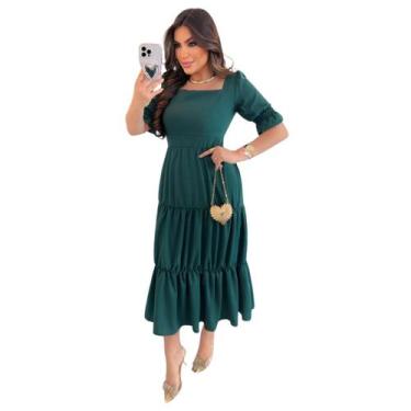 Imagem de Vestido Evangélico Alfaiataria Verde Longo com Babado  - Genérica, Úni