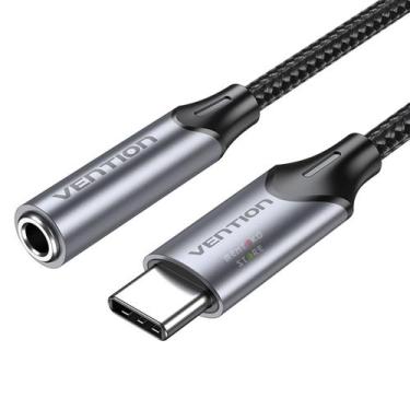 Imagem de Cabo Adaptador USB C Para P2 3,5mm Fone Celular 10cm Vention