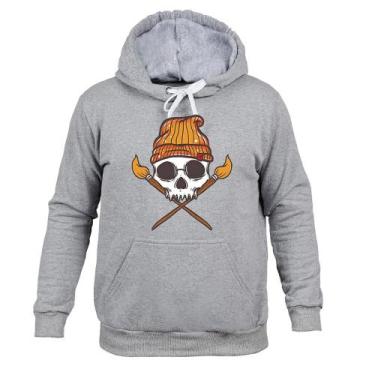 Imagem de Moletom 100% Algodão Quente Caveira Vasoura - Surprass, Cinza, G