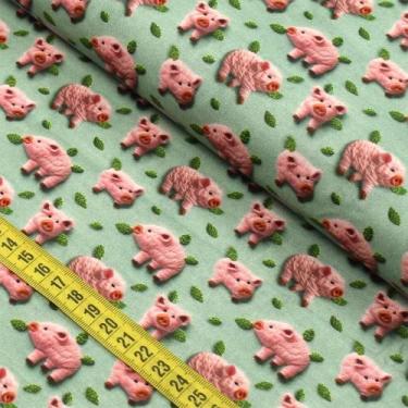 Imagem de Tecido Estampado para Patchwork - Porquinhos Bordados (0,50x1,40) - Fa