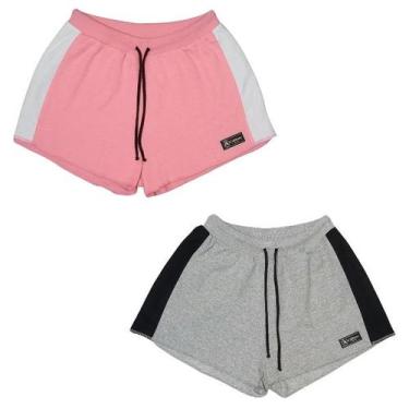 Imagem de Kit 2 Shorts Moletom Feminino Esportivo Sem Bolso Básico Treino Academ