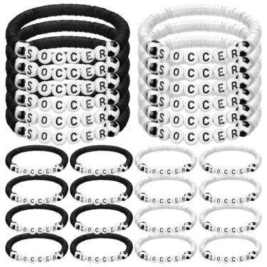 Imagem de Trnayi 24 pulseiras de futebol, lembrancinhas de festa de futebol, berloque, pulseira esportiva de futebol, pulseiras empilháveis de contas de argila para adolescentes, equipes, mulheres, homens,