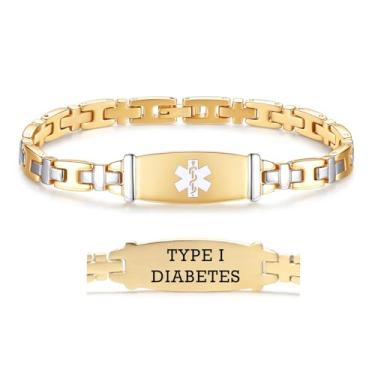 Imagem de LinnaLove Pulseiras médicas femininas de aço inoxidável com alerta médico - 19 cm, Metal, Sem pedras preciosas