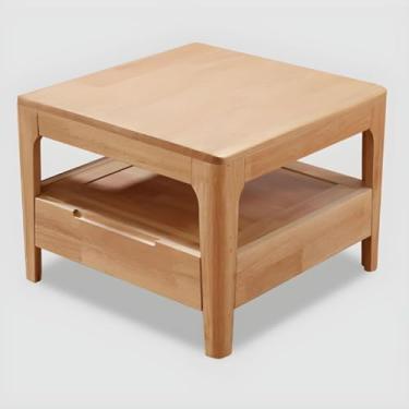 Imagem de Mesa de centro moderna de madeira com 4 pernas com armazenamento retangular mesa de coquetel gaveta de madeira maciça nórdica mesa de centro retangular mesa de armazenamento pequena mesa de chá