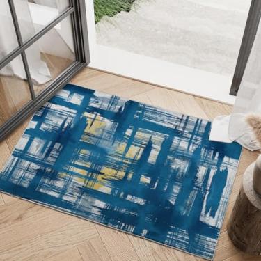 Imagem de Tapete abstrato boho 5 x 7 cm azul marinho tapete neutro lavável grande tapete estampado macio antiderrapante para entrada, sala de estar, quarto, sala de jantar, cozinha, decoração de casa 5 x 7 cm