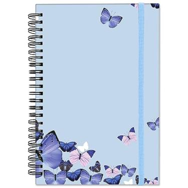 Imagem de Deokke Caderno espiral, diário de capa dura, pautado largo, caderno espiral, A5 14 x 21 cm, papel grosso de 80 g/m², 60 folhas 120 páginas, para meninas, mulheres, escola, escritório, estética, fofa, borboleta roxa