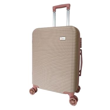 Imagem de Mala de Viagem de Bordo com Rodinhas 360° ABS Resistente Compacta 18" Leve e Prática Design Elegante Tamanho Único Ideal para Viagens Curtas Conforto e Durabilidade Garantidos (Rosê Gold Full)