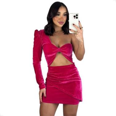 Imagem de Vestido de Veludo Monalisa Manga Única Moda Luxo Lunii, Pink, M