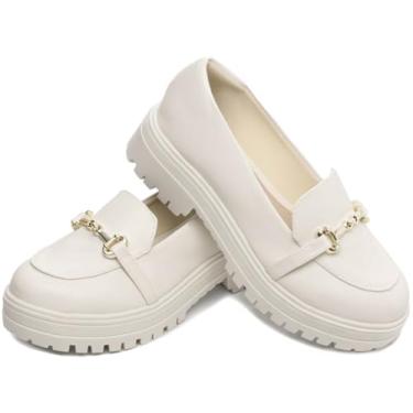 Imagem de Mocassim Feminino Tratorado Branco, Sola Plataforma, Detalhe Metálico, Ref. 355.04B
