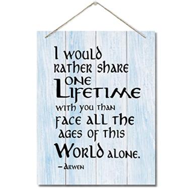 Imagem de AUII JO DESIGN Placas de Arte Em Madeira Inspiradoras, Placa de Arte de Parede "Eu Preferiria Compartilhar Uma Vida Inteira", Placas de Madeira para Pendurar Na Parede, Citação Mot (26*20Cm, Branco)