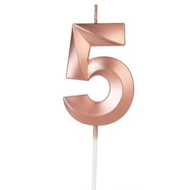 Imagem de Vela Aniversário Design Rosé Gold Pérola Número 5 - 01 unid - Silverfe