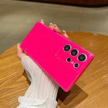 Imagem de Capa de silicone com glitter fluorescente para Samsung Galaxy S24 S23 Plus S23 Ultra à prova de choque e proteção total, rosa, para S23