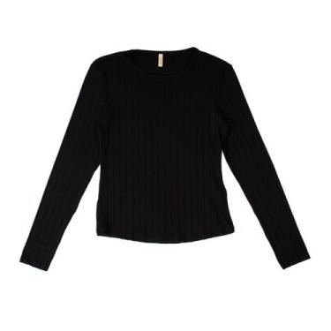 Imagem de Blusa Feminina Cativa Manga Longa Canelada Preto, Preto, GG