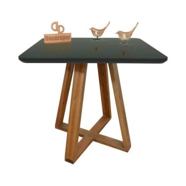Imagem de Mesa Jantar Base X Tampo Quadrado Laca Com Vidro 90cm Preto