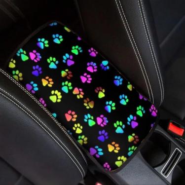 Imagem de Dreaweet Capa de console central colorida com estampa de pata de cachorro, capa de apoio de braço fofa para carro, macia, confortável, almofada de descanso de braço para caminhão, SUV, carro, console