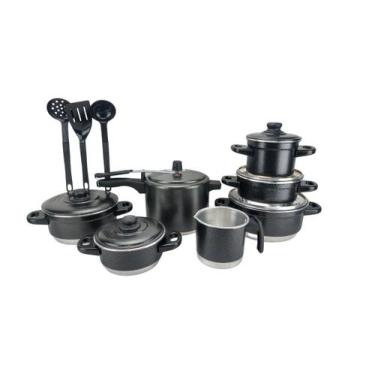 Imagem de Jogo De Panelas Preto Com 10 Peças Panela De Pressão 4.5l - biato alum
