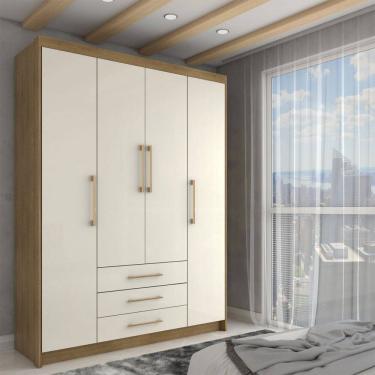 Imagem de Guarda-Roupa Solteiro Contemporâneo 4 Portas 3 Gavetas Natural/Champanhe - Panorama Móveis