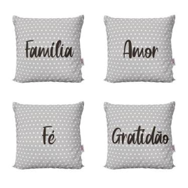 Imagem de Almofadas Cinza Decorativas Família, Amor, Fé e Gratidão Para Sofá 40x