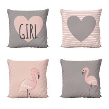 Imagem de Almofadas Decorativas Rosa Flamingos Love Girl Para Quarto 40x40 - Nov