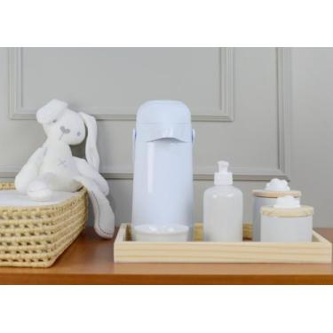 Imagem de Kit Higiene K071 Cuidados Bebê Porcelanas Bandeja Pinus Térmica Nuvem 