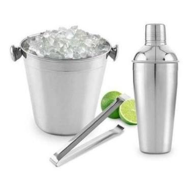 Imagem de Kit Bar Inox 3 Peças Coqueteleira 550ml Balde Pegador Drink - nasser s